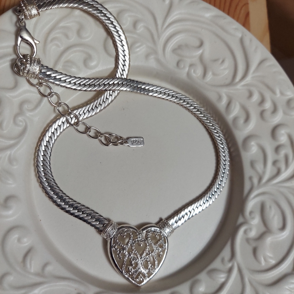 '1928' Silver/Filigree Heart Statement Necklace